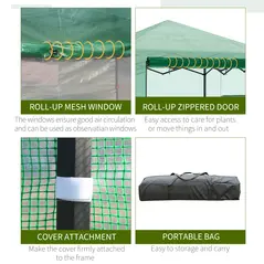 Outsunny Pop-up Small Greenhouse, Outdoor Walk-in Tomato Greenhouse with Carrying Bag, PE Cover, Steel Frame, Green, 2.4L x 1.8W x 2.4H m - 5