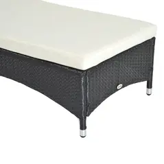 Outsunny Rattan Sun Lounger, Garden Lounger Recliner with Wheels and Adjustable Backrest, Outdoor Reclining Sunbed Garden Chair with Cushion and Headrest for Patio, Beach, Terrace, Black - 9