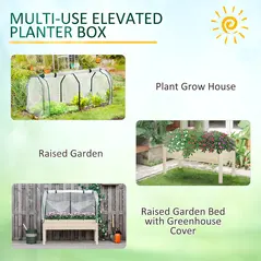 Outsunny Raised Garden Bed Outdoor Elevated Wood Planter Box w/ PE Cover, Natural - 6
