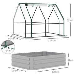 Outsunny Raised Garden Bed with Greenhouse, Steel Planter Box with Plastic Cover, Roll Up Window, Dual Use for Flowers, Vegetables, Fruits and Herbs, 127L x 95W x 92H cm, Clear - 3