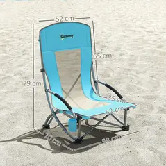 Outsunny Set of 2 Folding Beach Chair, Low Camping Chair with Mesh Back, Carry Bag and Cup Holder for Garden Outdoor Picnic Festival Travel, Blue - 3