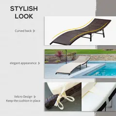 Outsunny Rattan Folding Sun Lounger Outdoor Chair with Cushion and Pillow Cream White - 6