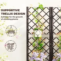 Outsunny Raised Garden Bed with Trellis, Plastic Planter Box with Drainage Holes, Drain Plugs and Water Reservoirs for Climbing Plants, Vegetables, Flowers, Brown - 4