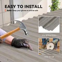 Outsunny Set of 12 Corrugated Steel Roof Sheet Panels - Grey Wood Effect - 5