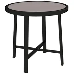 Outsunny Round Small Garden Table, 50.5cm Outdoor Side Table with SPC Tabletop, Metal Frame and Anti-slip Foot Pads for Garden, Balcony, Grey Wood Effect - 1