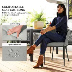 Outsunny Rattan Dining Set, 6 Seater Rattan Garden Furniture Set with Acacia Wood Top Rectangle Table, 6 Chairs, Washable Seat Cushions, for Outdoor, Patio, Conservatory, Grey - 6