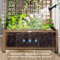 Outsunny Raised Bed with Drainage Holes, Wood Planter with Trellis for Climbing Plants to Grow Vegetables, Flowers, Brown - 6