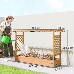 Outsunny Raised Planter with Trellis, Wooden Raised Bed for Garden with Hanging Roof and Drainage Holes, Outdoor Planter Box - 3