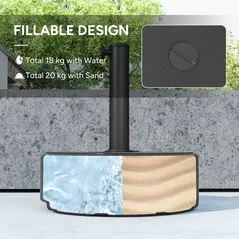 Outsunny Round Garden Parasol Base, Garden Umbrella Stand Heavy Duty Parasol Base, Filled Up to 20kg with Stand or 18kg with Water for 38, 48 mm Poles, Black - 4