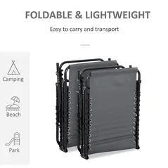 Outsunny Portable Sun Lounger Set of 2, Folding Camping Bed Cot, Reclining Lounge Chair 5-position Adjustable Backrest with Side Pocket, Pillow for Patio Garden Beach Pool, Grey - 6