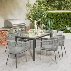 Outsunny Rattan Dining Set, 6 Seater Rattan Garden Furniture Set with Acacia Wood Top Rectangle Table, 6 Chairs, Washable Seat Cushions, for Outdoor, Patio, Conservatory, Grey - 8