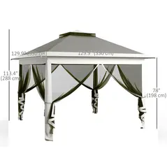 Outsunny Pop Up Canopy Tent with Double Roof, Zipped Mesh Sidewalls, Carrying Bag, Height Adjustable for Patio Garden, Dark Grey - 3
