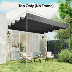 Outsunny Retractable Pergola Canopy Only, 3.92 x 3.5 m, UV30+ Replacement Canopy Cover for 4 x 3 m Pergola, Dark Grey - 7