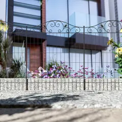 Outsunny Set of 2 Decorative Garden Fence, 8 Panels Metal Picket Fence, Versatile Shapes for Patio Lawn, 365cm x 112cm, Black - 2