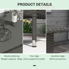 Outsunny Rattan Side Table, Outdoor Coffee Table with Plastic Board Under the Full Woven Table Top for Patio, Garden, Balcony, Grey - 6