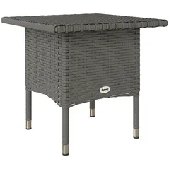 Outsunny Rattan Side Table, Outdoor Coffee Table with Plastic Board Under the Full Woven Table Top for Patio, Garden, Balcony, Grey - 1