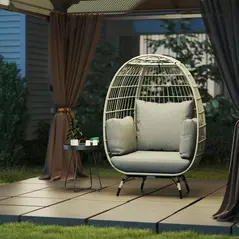 Outsunny Rattan Egg Chair with Cushions and Pillows, Charcoal Grey - 7