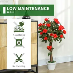 Outsunny Set of 2 Artificial Plants White Rose Floral in Pot, Fake Plants for Home Indoor Decor, 90cm, Orange - 6