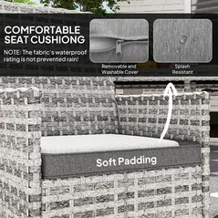 Outsunny Rattan Garden Furniture Set, Outdoor Dining Table and Chairs 4 Seater with Cushions, Square Tempered Glass Top, 4 Armchairs, for Balcony, Terrace, Conservatory, Mixed-Grey - 4