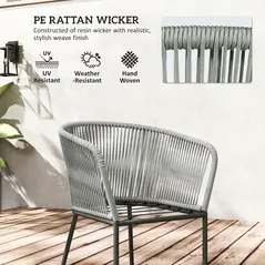 Outsunny Rattan Dining Set, 6 Seater Rattan Garden Furniture Set with Acacia Wood Top Rectangle Table, 6 Chairs, Washable Seat Cushions, for Outdoor, Patio, Conservatory, Grey - 4