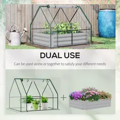 Outsunny Raised Garden Bed with Greenhouse, Steel Planter Box with Plastic Cover, Roll Up Window, Dual Use for Flowers, Vegetables, Fruits and Herbs, 127L x 95W x 92H cm, Clear - 4