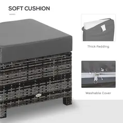 Outsunny Rattan Footstool Wicker Ottoman with Padded Seat Cushion Outdoor Patio Furniture for Garden Poolside Living Room, 50 x 50 x 35 cm, Grey - 5