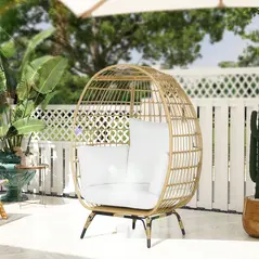 Outsunny Rattan Egg Chair with Cushions and Pillows, Khaki - 2