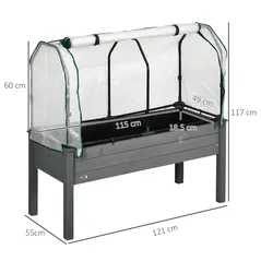 Outsunny Raised Garden Bed Outdoor Elevated Wood Planter Box w/ PE Cover, Dark Grey - 3