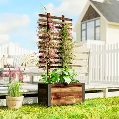 Outsunny Raised Garden Bed with Trellis, Outdoor Wooden Planter Box with Metal Corners and Wheels, Raised Bed for Garden - 2