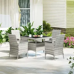 Outsunny Rattan Garden Furniture Set, Outdoor Dining Table and Chairs 4 Seater with Cushions, Square Tempered Glass Top, 4 Armchairs, for Balcony, Terrace, Conservatory, Mixed-Grey - 8