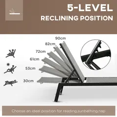Outsunny Rattan Sun Lounger, with Five-Position Back - Brown/Black - 5