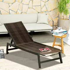 Outsunny Rattan Sun Lounger, with Five-Position Back - Brown/Black - 2