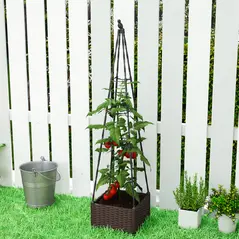 Outsunny Raised Bed for Garden, Raised Garden Bed Planter Box with Trellis, Self Watering, Drainage Holes and Plugs - 8