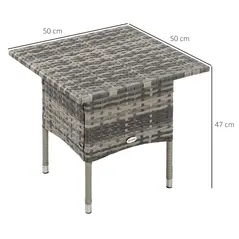 Outsunny Rattan Side Table, Outdoor Coffee Table with Plastic Board Under the Full Woven Table Top for Patio, Garden, Balcony, Mixed Grey - 3