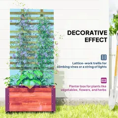 Outsunny Raised Garden Bed with Trellis, Outdoor Wooden Planter Box with Metal Corners and Wheels, Raised Bed for Garden - 4