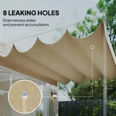 Outsunny Retractable Pergola Canopy Only, 3.92 x 3.5 m, UV30+ Replacement Canopy Cover for 4 x 3 m Pergola, Khaki - 6