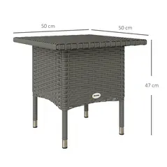 Outsunny Rattan Side Table, Outdoor Coffee Table with Plastic Board Under the Full Woven Table Top for Patio, Garden, Balcony, Grey - 3