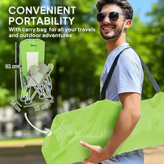 Outsunny Set of 2 Folding Beach Chair, Low Camping Chair with Mesh Back, Carry Bag and Cup Holder for Garden Outdoor Picnic Festival Travel, Green - 4