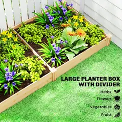 Outsunny Raised Garden Bed, Wooden Planter Box with Divider and Open Bottom for Flowers, Herbs, Vegetables, DIY Painting - 4