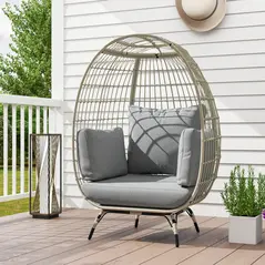 Outsunny Rattan Egg Chair with Cushions and Pillows, Charcoal Grey - 2