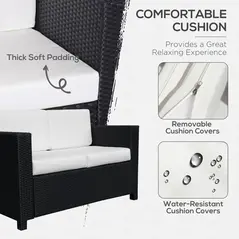 Outsunny Rattan Sofa, 2 Seater Garden Furniture with Soft Padded Cushion and Armrests, Wicker Garden Loveseat for Patio, Black - 5