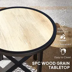 Outsunny Round Small Garden Table, 50.5cm Outdoor Side Table with SPC Tabletop, Metal Frame and Anti-slip Foot Pads for Garden, Balcony, Nature Wood Finish - 4