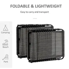 Outsunny Portable Sun Lounger Set of 2, Folding Camping Bed Cot, Reclining Lounge Chair 5-position Adjustable Backrest with Side Pocket, Pillow for Patio Garden Beach Pool, Mixed Grey - 6