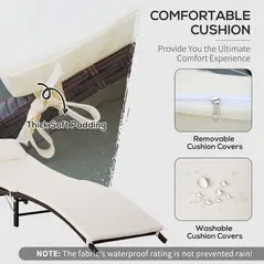 Outsunny Rattan Folding Sun Lounger Outdoor Chair with Cushion and Pillow Cream White - 5