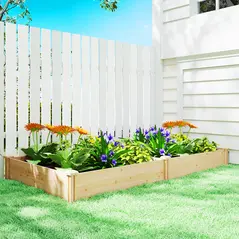 Outsunny Raised Garden Bed, Wooden Planter Box with Divider and Open Bottom for Flowers, Herbs, Vegetables, DIY Painting - 9