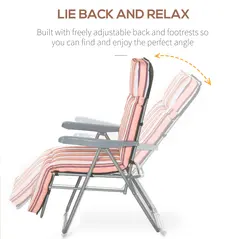 Outsunny Reclining Garden Chair Set of 2, 5-Level Adjustable Zero Gravity Chairs with Cushions, Folding Sun Lounger Garden Recliner Chairs with Armrests for Outdoor, Patio, Orange Stripe - 4