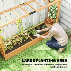 Outsunny Raised Planter with Trellis, Wooden Raised Bed for Garden with Hanging Roof and Drainage Holes, Outdoor Planter Box - 4