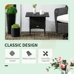 Outsunny Rattan Side Table, Outdoor Coffee Table with Plastic Board Under the Full Woven Table Top for Patio, Garden, Balcony, Black - 4