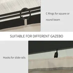 Outsunny Replacement Gazebo Curtains, 4-Panel Gazebo Side Panels Only, for 3 x 3 (M) Gazebos or Pergolas, Hooks/C-Rings Included, Beige - 4