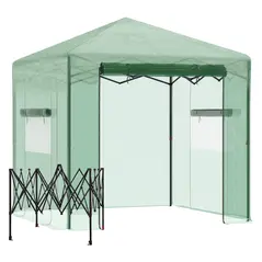 Outsunny Pop-up Small Greenhouse, Outdoor Walk-in Tomato Greenhouse with Carrying Bag, PE Cover, Steel Frame, Green, 2.4L x 1.8W x 2.4H m - 1